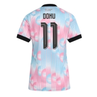 Camiseta Bélgica Jeremy Doku #11 Segunda Equipación Replica Mundial 2026 para mujer mangas cortas
